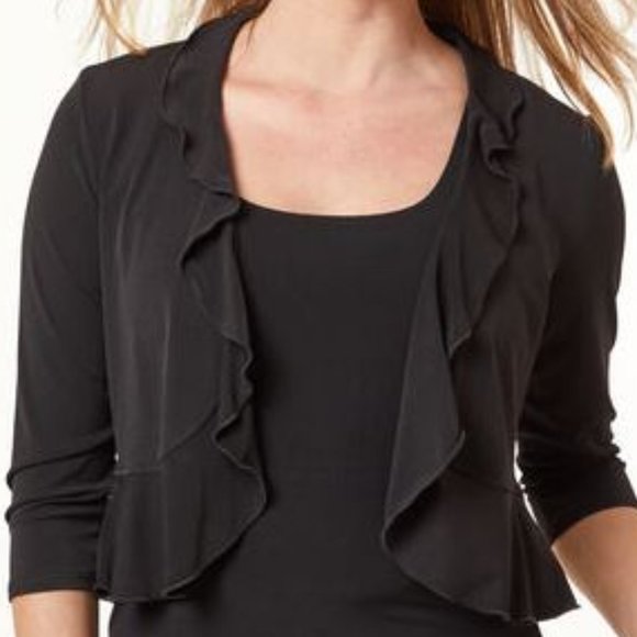 NEW cleo Black Ruffle-Sleeve Open Shrug, M - Picture 4 of 9